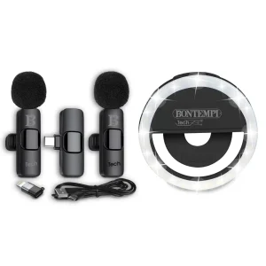 2  Microfoni Wireless Lavalier con anello luminoso da Selfie – BONTEMPI