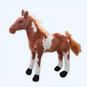 Cavallo di peluche marrone e bianco