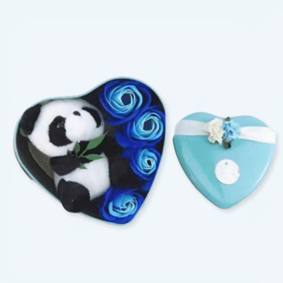 Panda peluche scatola azzurra San Valentino