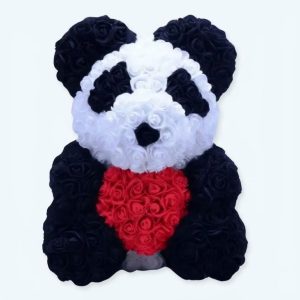 Peluche panda rosa e rosso