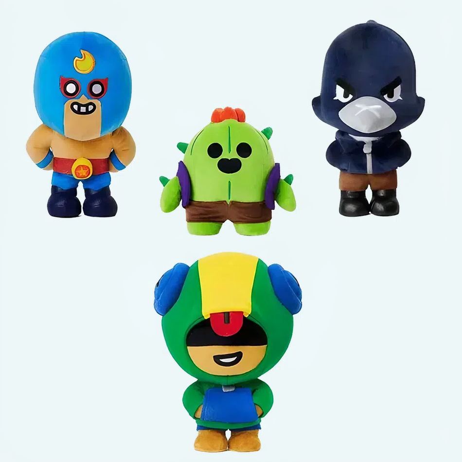 Mega Pack di peluche Brawl Stars Leon + Spike + Corvo + El Primo