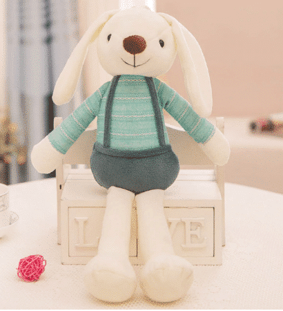 Coniglio di peluche vestito di verde - immagine 3