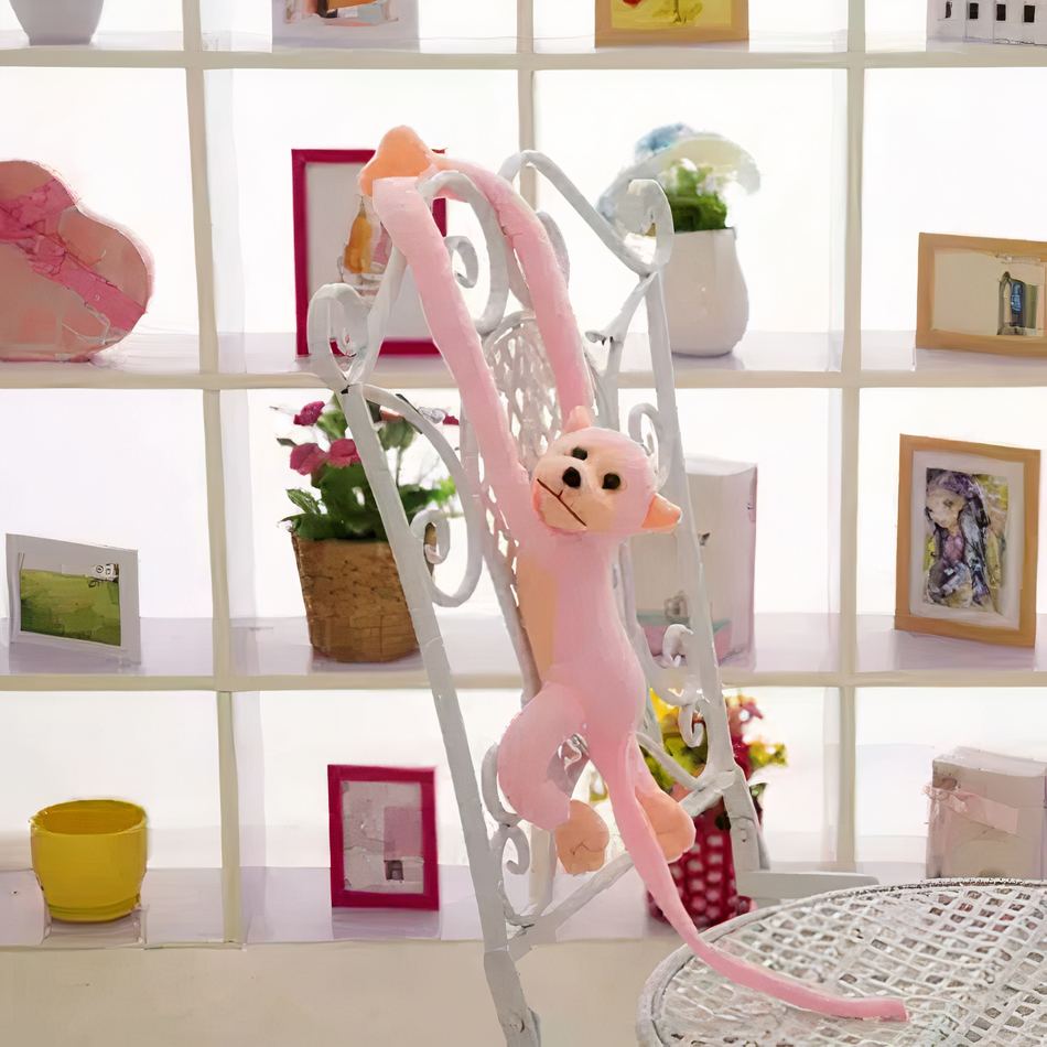 Scimmia Kawaii peluche coda lunga rosa - immagine 3