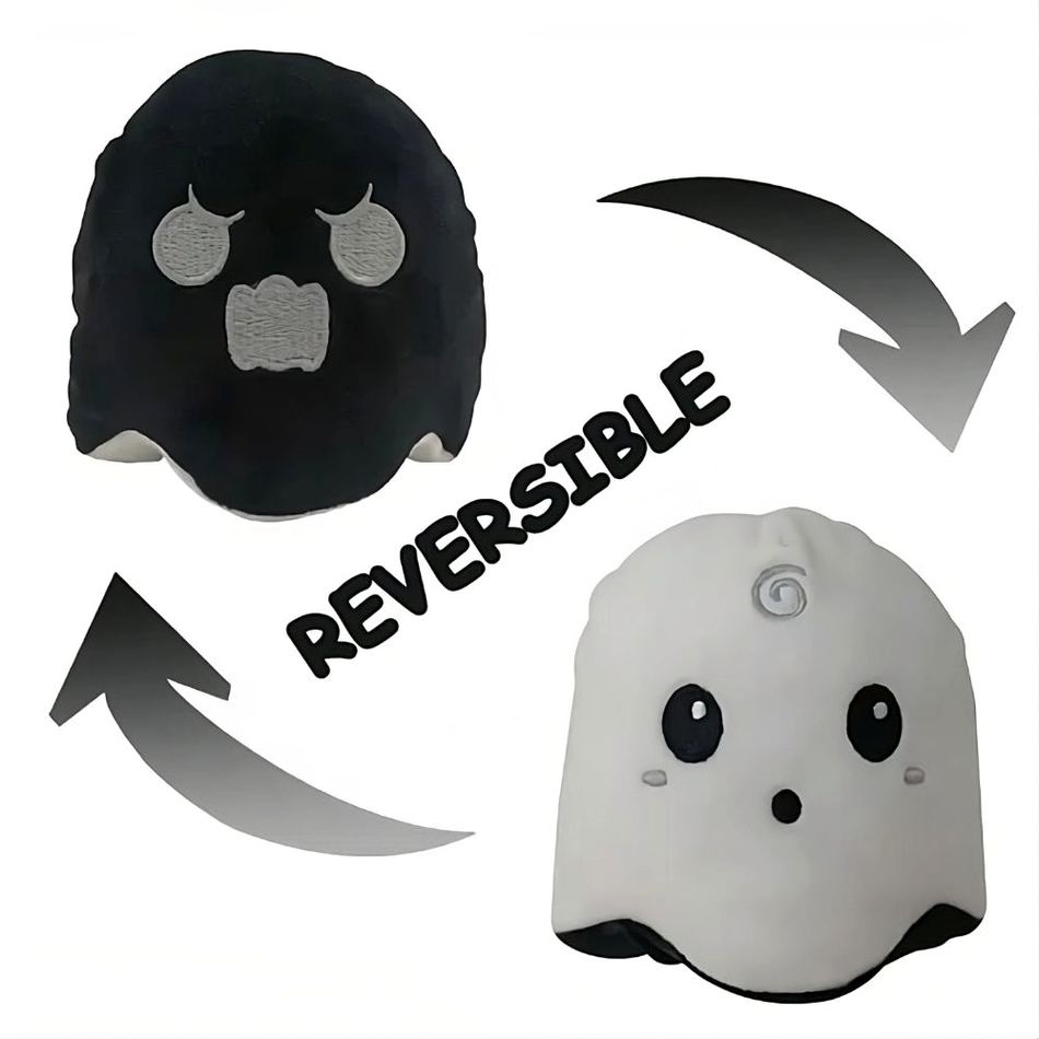 Peluche fantasma reversibile bianco e nero, fluorescente - immagine 8