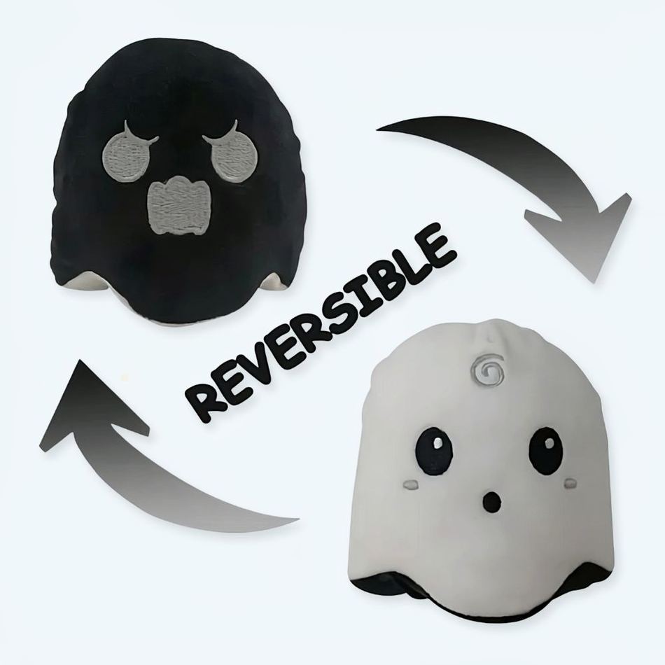 Peluche fantasma reversibile bianco e nero, fluorescente