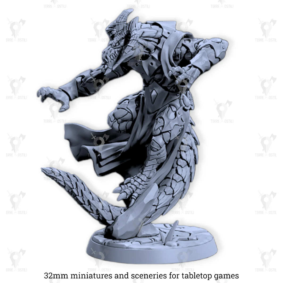 Flamagith dragonborn dragonide stregone mago monaco mezzo drago con ali | miniatura 3D resina | Terre Ostili - immagine 2
