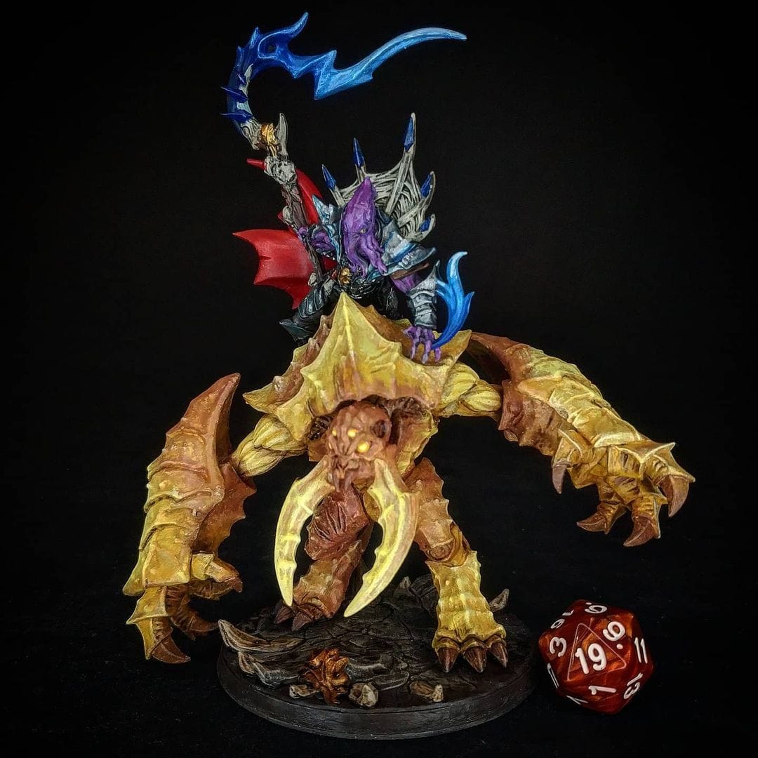 Illithid Mind flayer mago a cavallo di umber hulk cavalcatura umanoide miniatura 3D