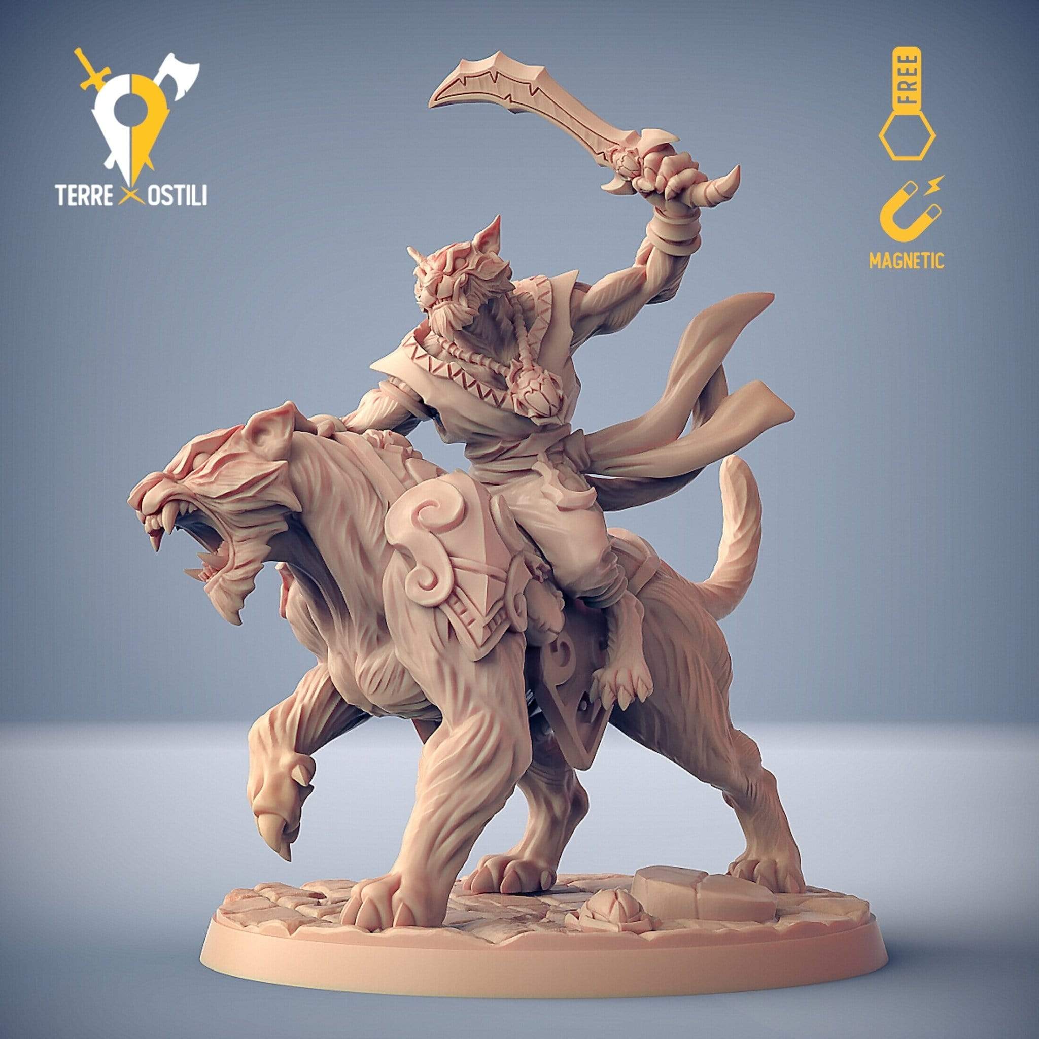 Rakshasa felinide guerriero su tigre miniatura